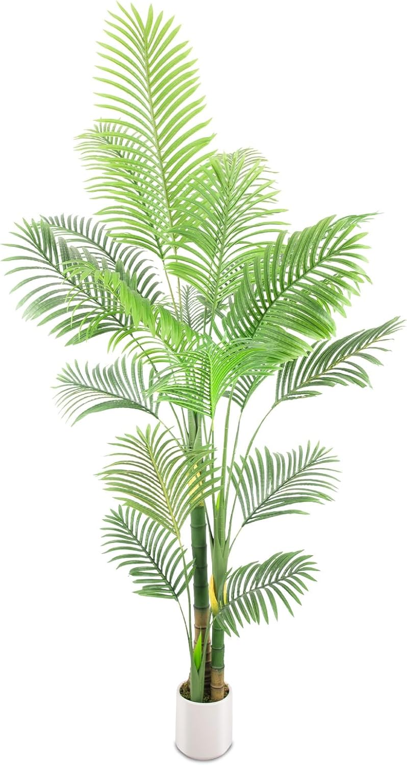 Lush Artificial Palm Tree 7FT with White Planter and Free Moss