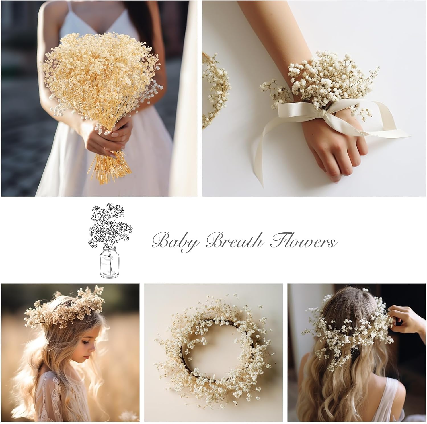 MIHUAGE Dried Flowers Bundles White Babys Breath Gypsophila Wedding Decor
