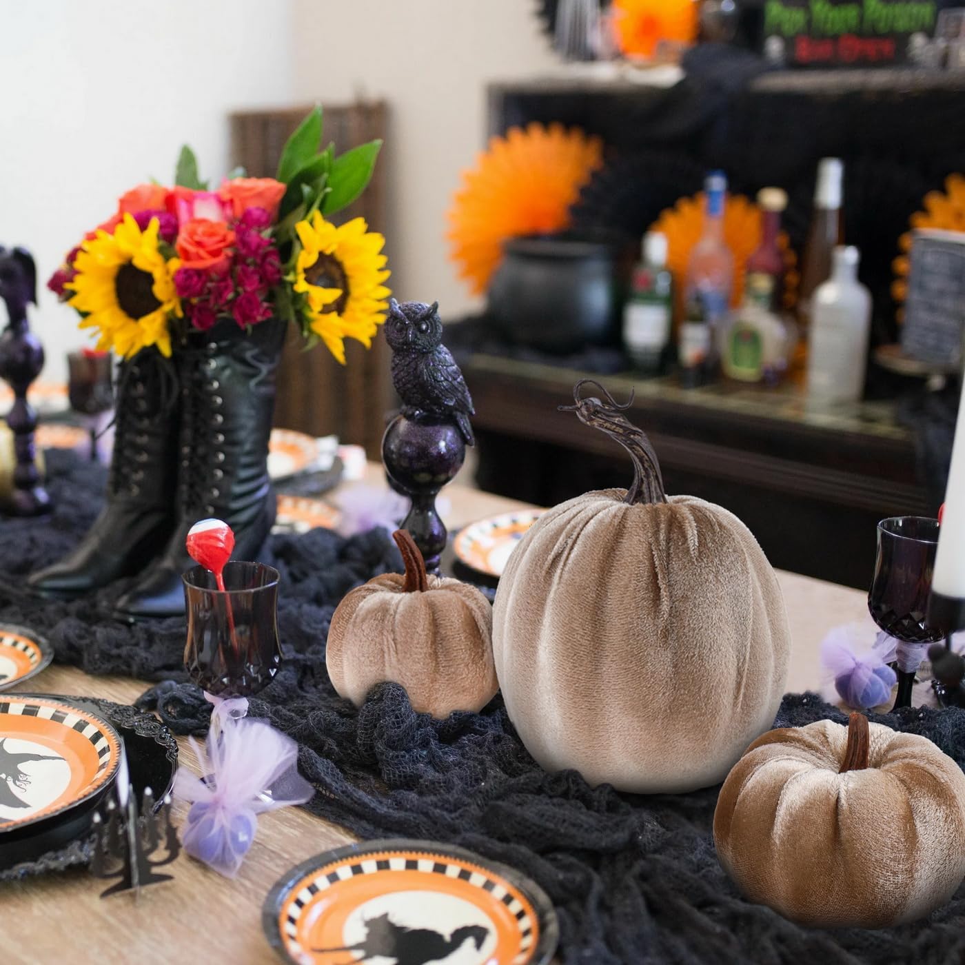 12Pcs Artificial Velvet Pumpkin Set Halloween Decor