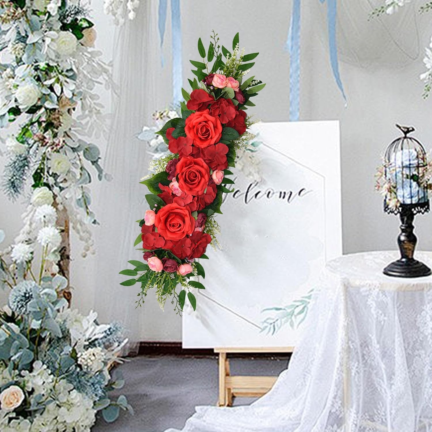 Red Wedding Arch Artificial Flower Swag Decorations