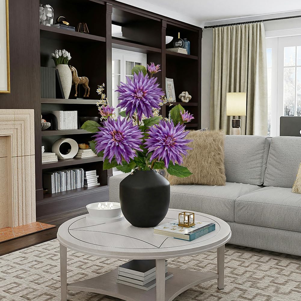 3Pcs Purple Artificial Dahlia Flowers 295 Inch Bouquets