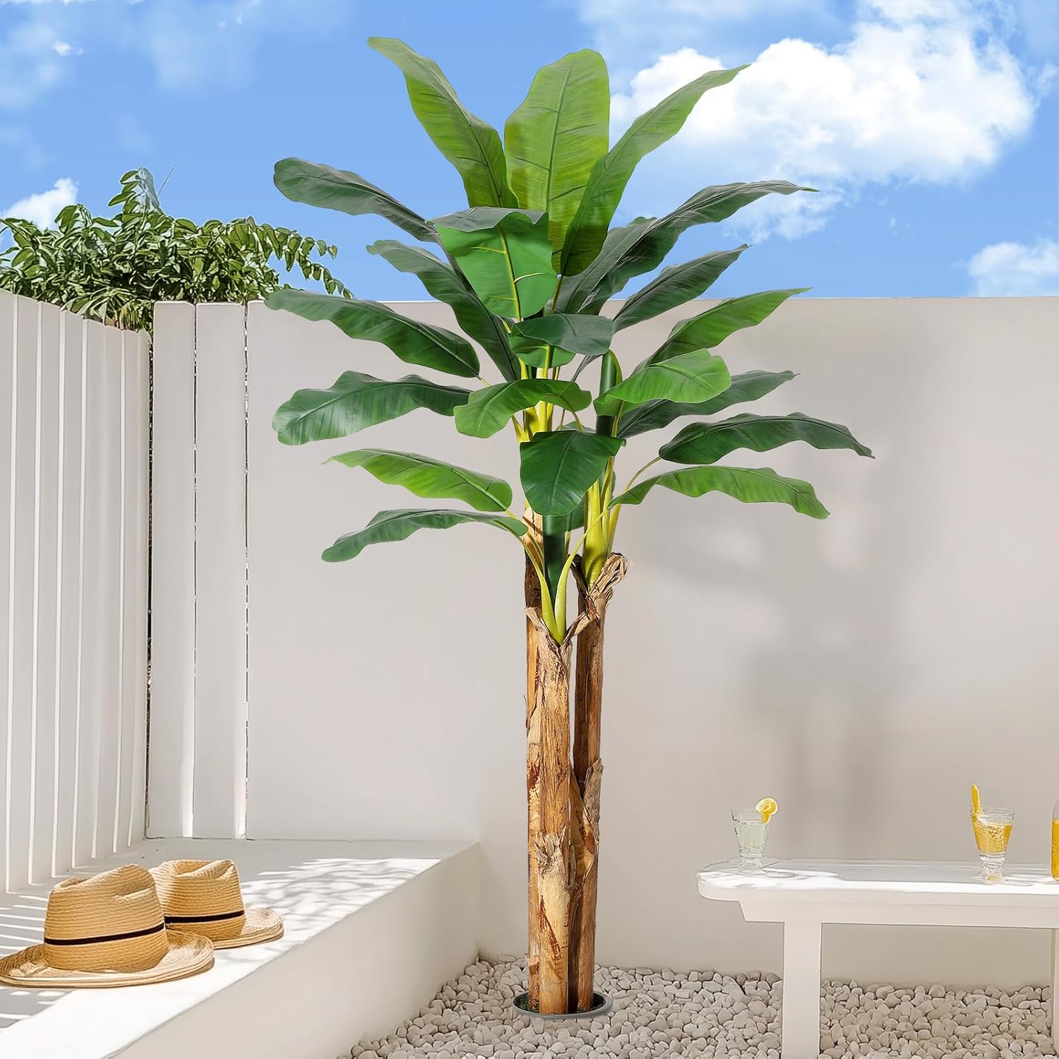 GarveeHome Artificial Banana Tree 7FT with Grey Planter