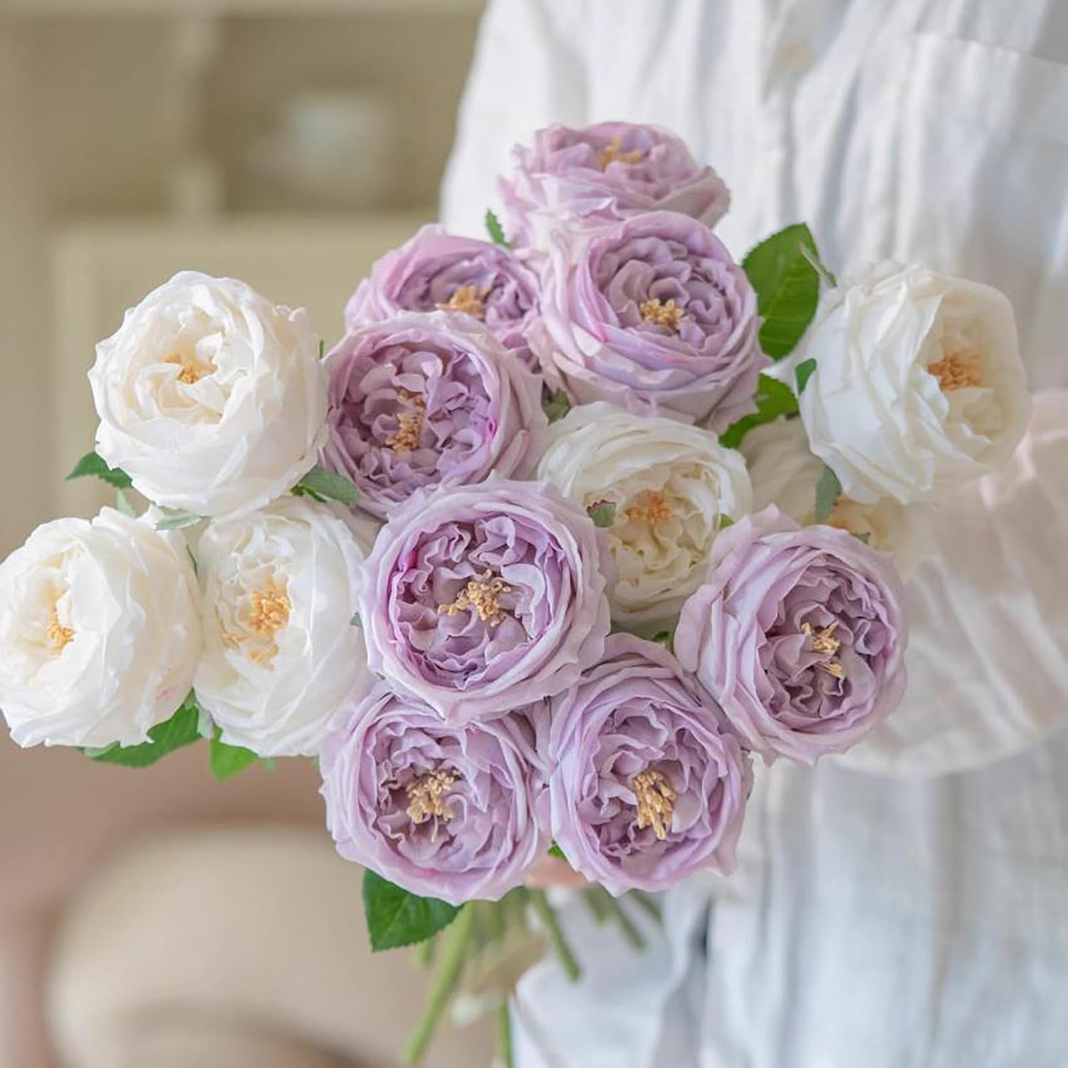 Vivid Pink Roses Peonies Artificial Flowers 4pcs
