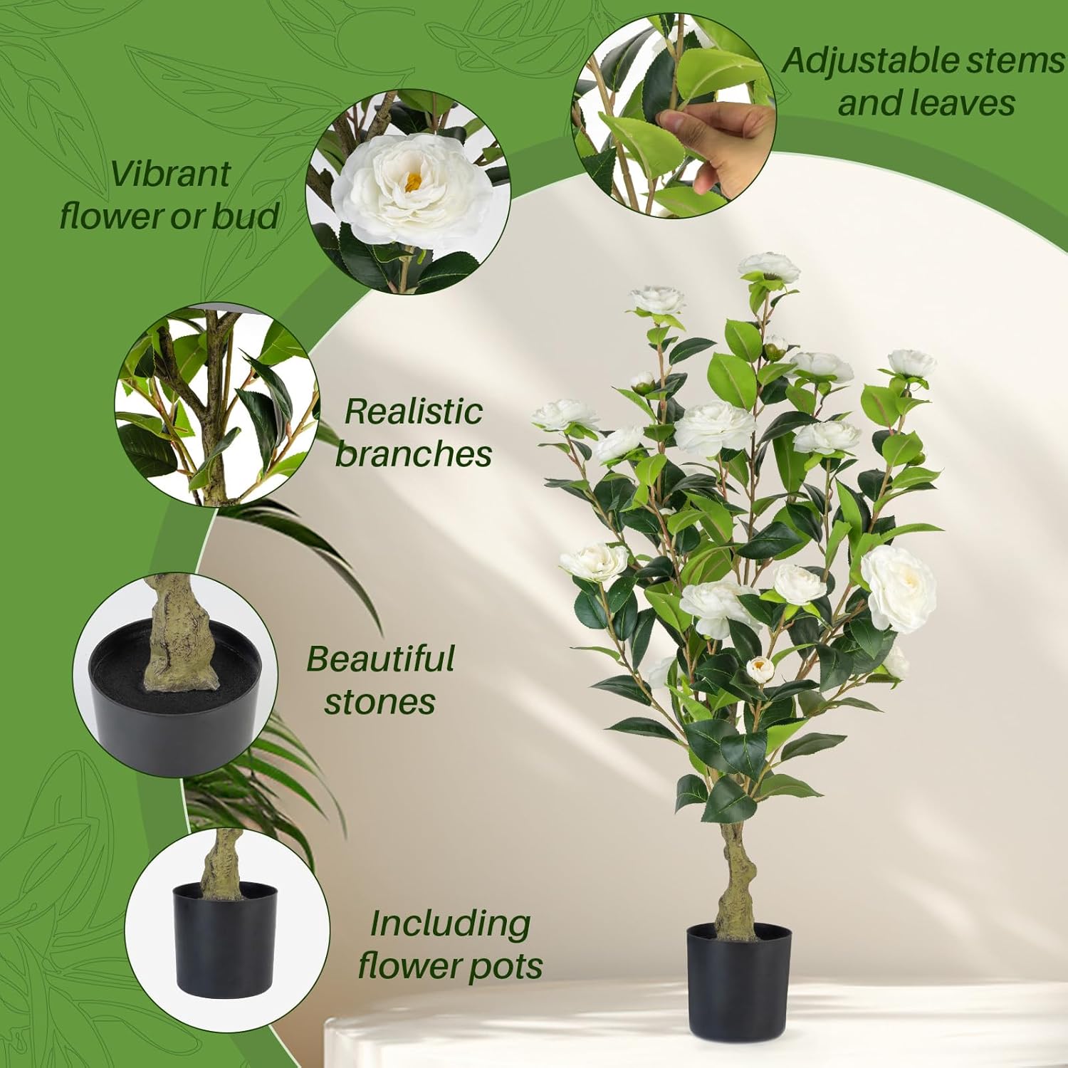 Berdkaba Artificial Camellia Tree 2 Pack White 3FT Set