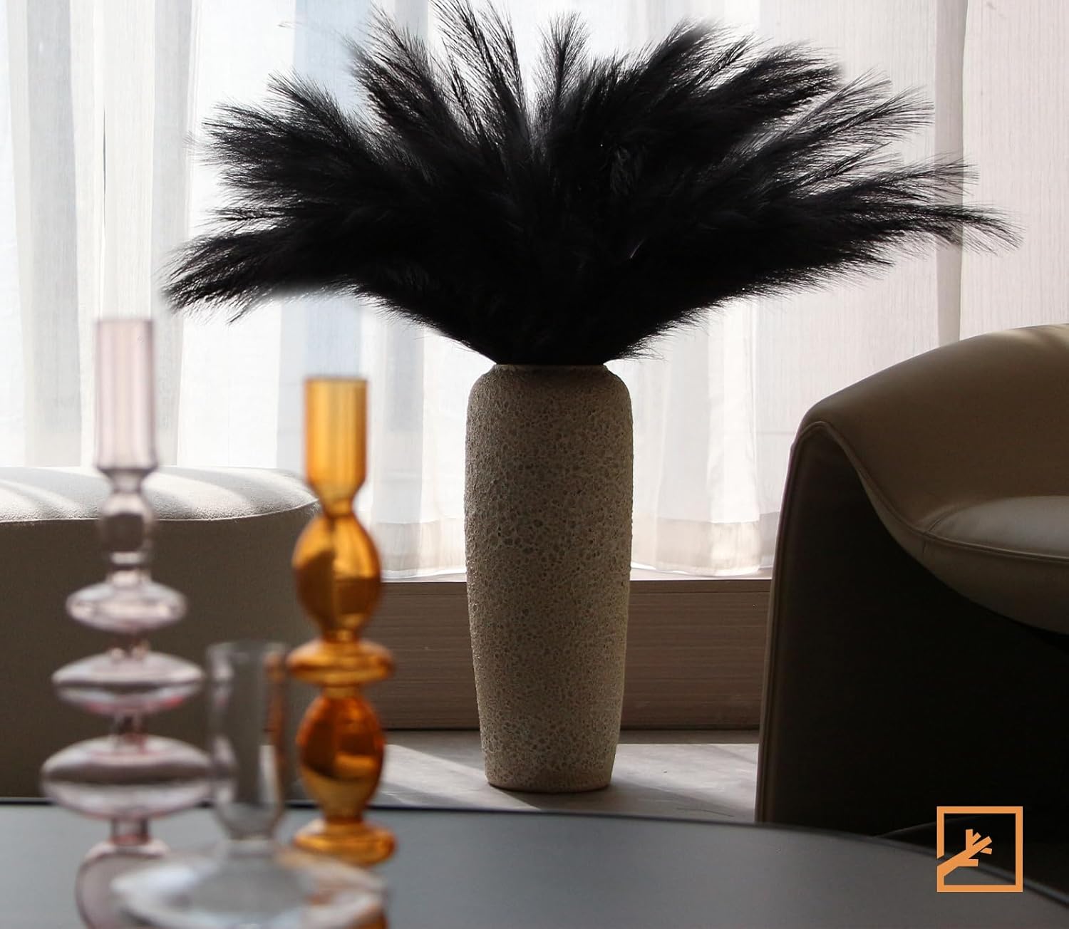 ZIFTY 7-Pcs 38 Black Pampas Grass Artificial Flower Set