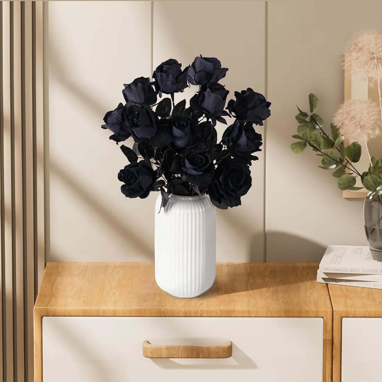 12 Pcs Black Roses Artificial Flowers with Long Stem