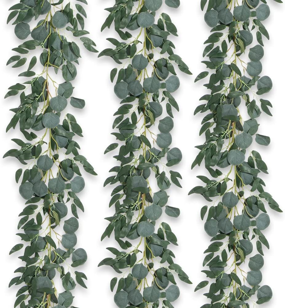3Pcs Fake Eucalyptus Vines 65FT Silk Ivy Garland Artificial Plants