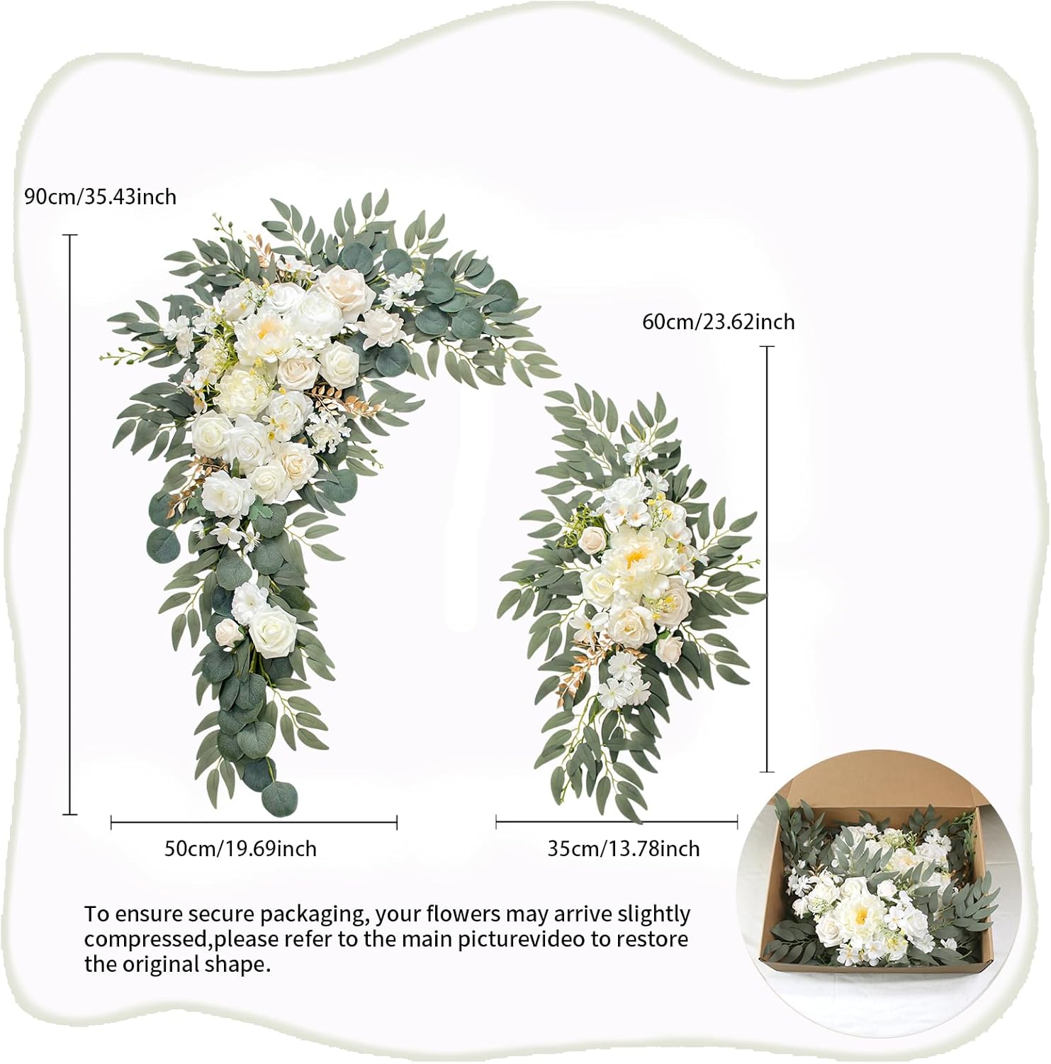 Odouzy Wedding Arch with Artificial Flowers and Drapes Set of 4