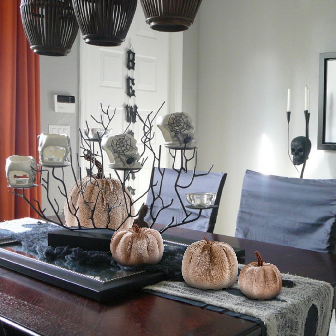 12Pcs Artificial Velvet Pumpkin Set Halloween Decor