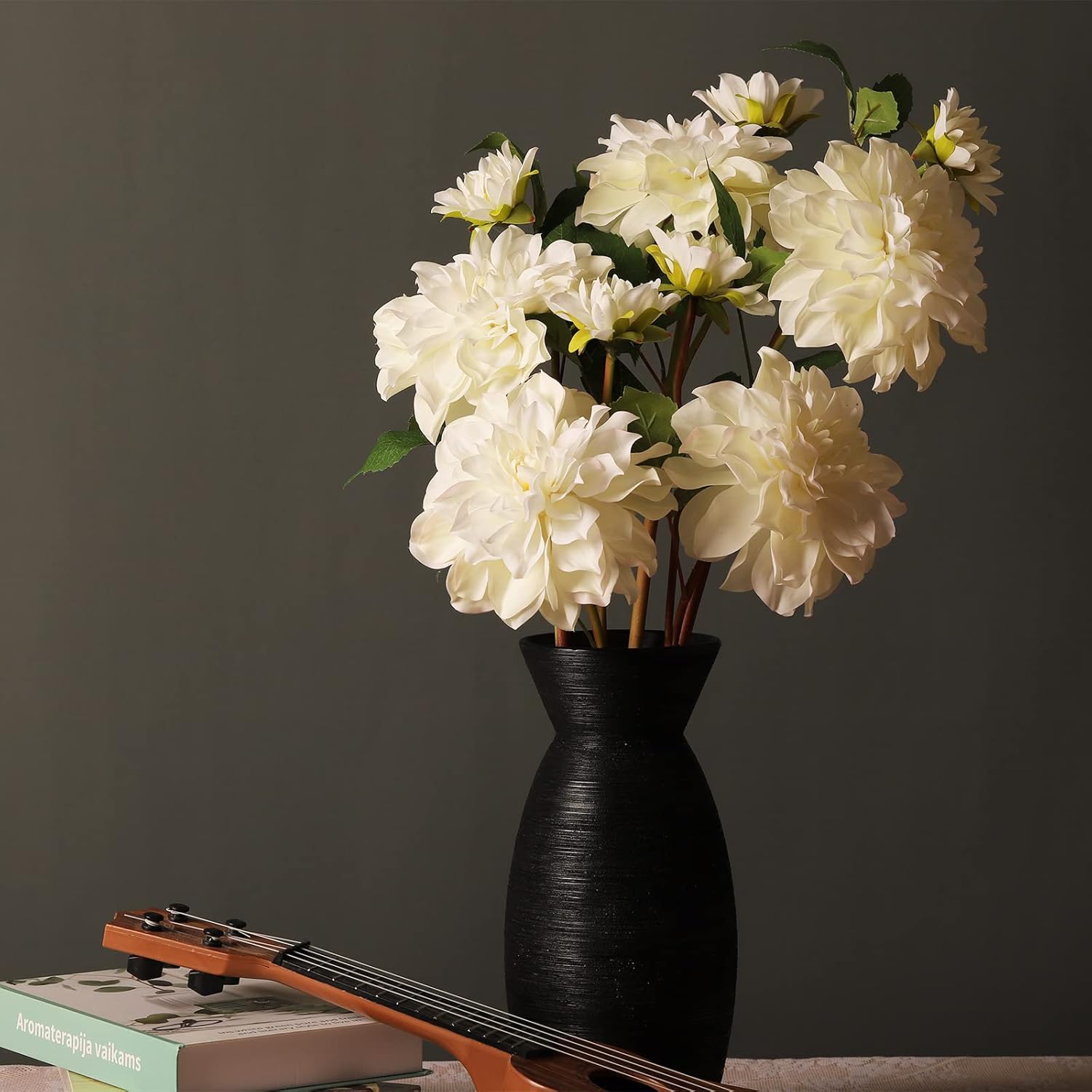 White Dahlia Artificial Flowers 24in Long Stem 5 Pcs