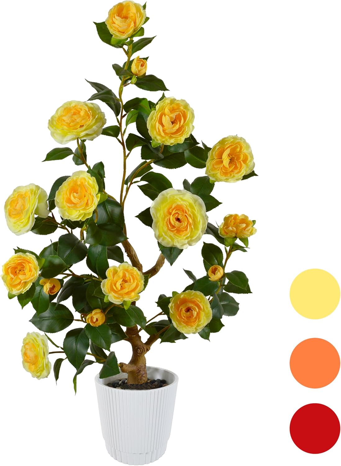 Artificial Camellia Tree 3ft Yellow Flowers White Pot