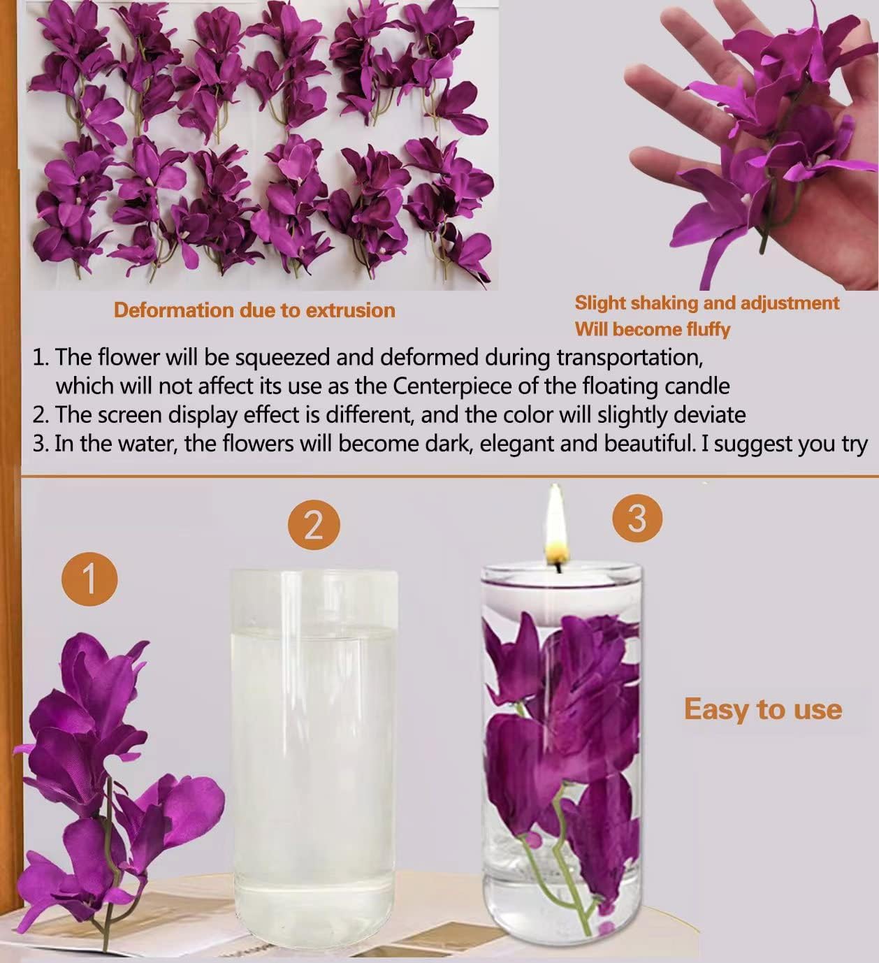 12 Pcs Purple Artificial Orchid Flowers for Floating Candle Centerpieces