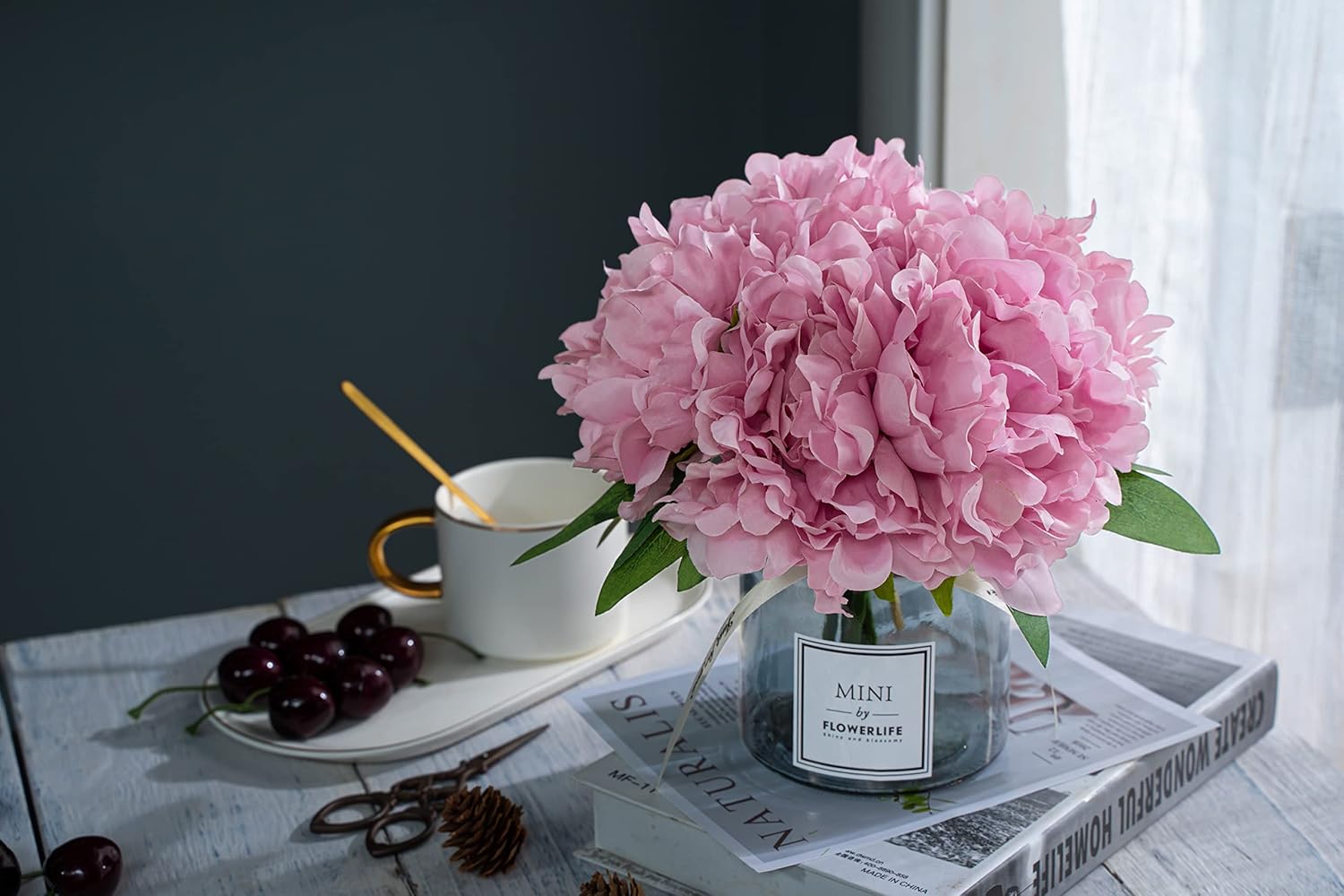 XIAYAN Artificial Flower and Glass Bottle Set Is Style Pink Purple