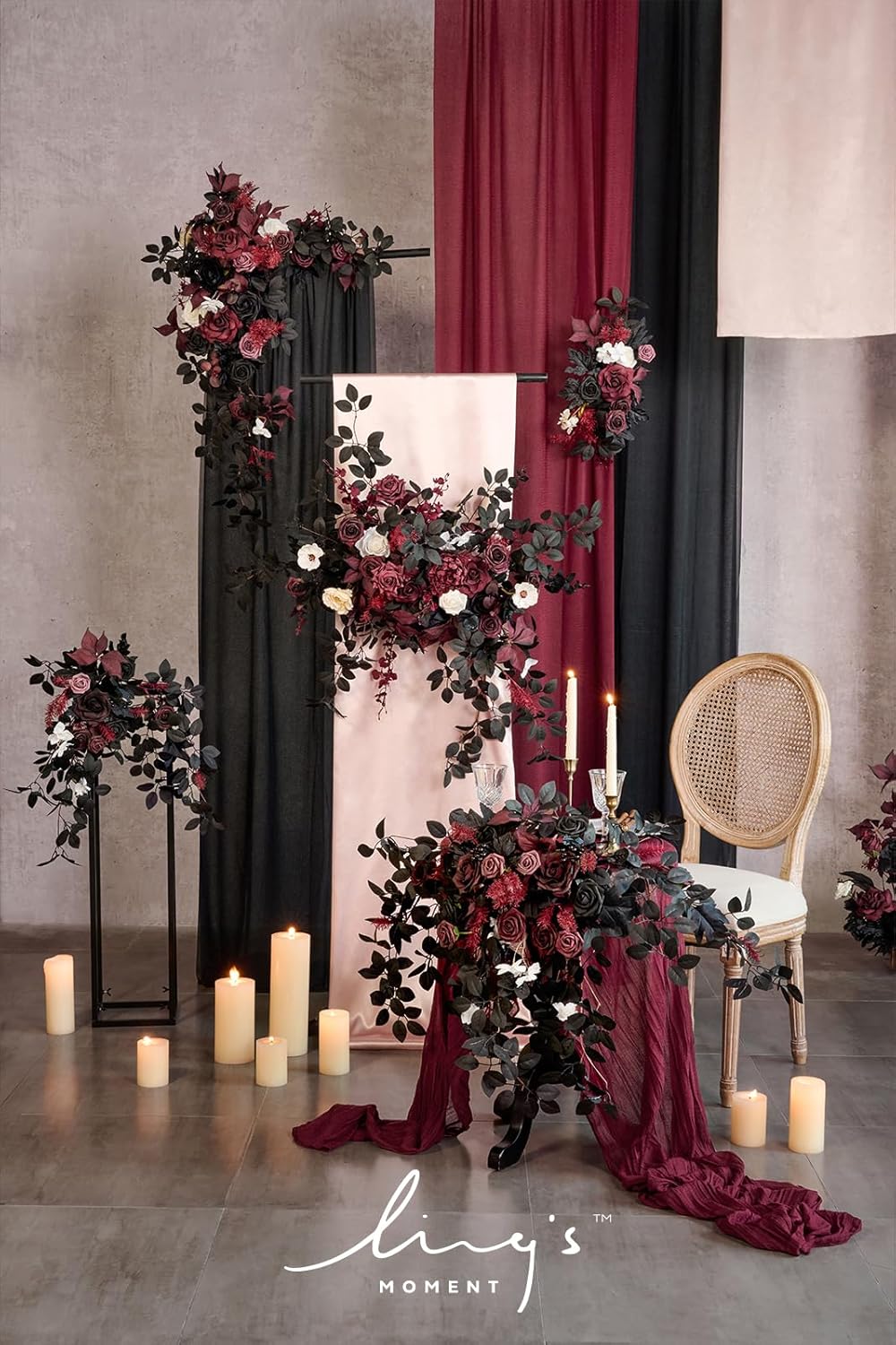 Lings Moment 2PCS Black Arch Flowers Artificial Floral Swags Centerpieces
