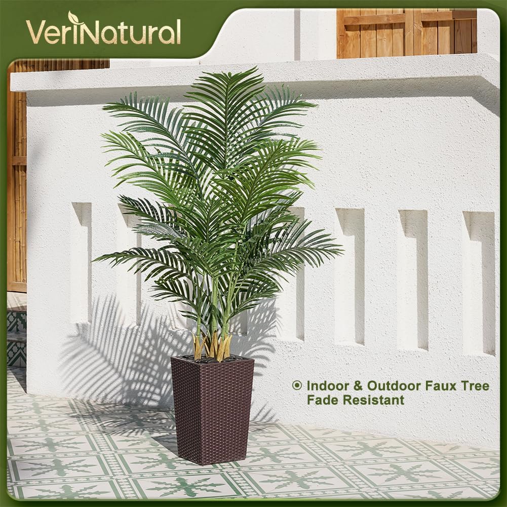 5FT Artificial Palm Tree with Brown Taper Planter and Pebbles