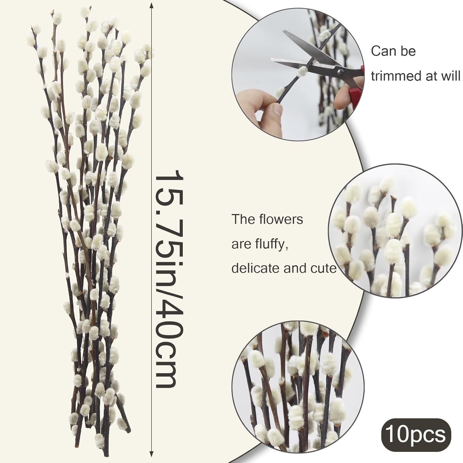 10 Pcs Real Pussy Willow Branches for Vases Decor