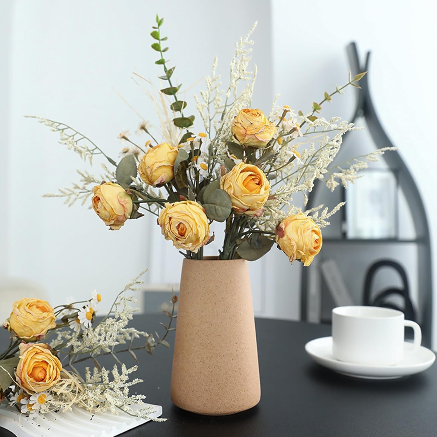 EAZHOP Natural Dried Rose Bouquet 6 Flowers Set 14 Inches