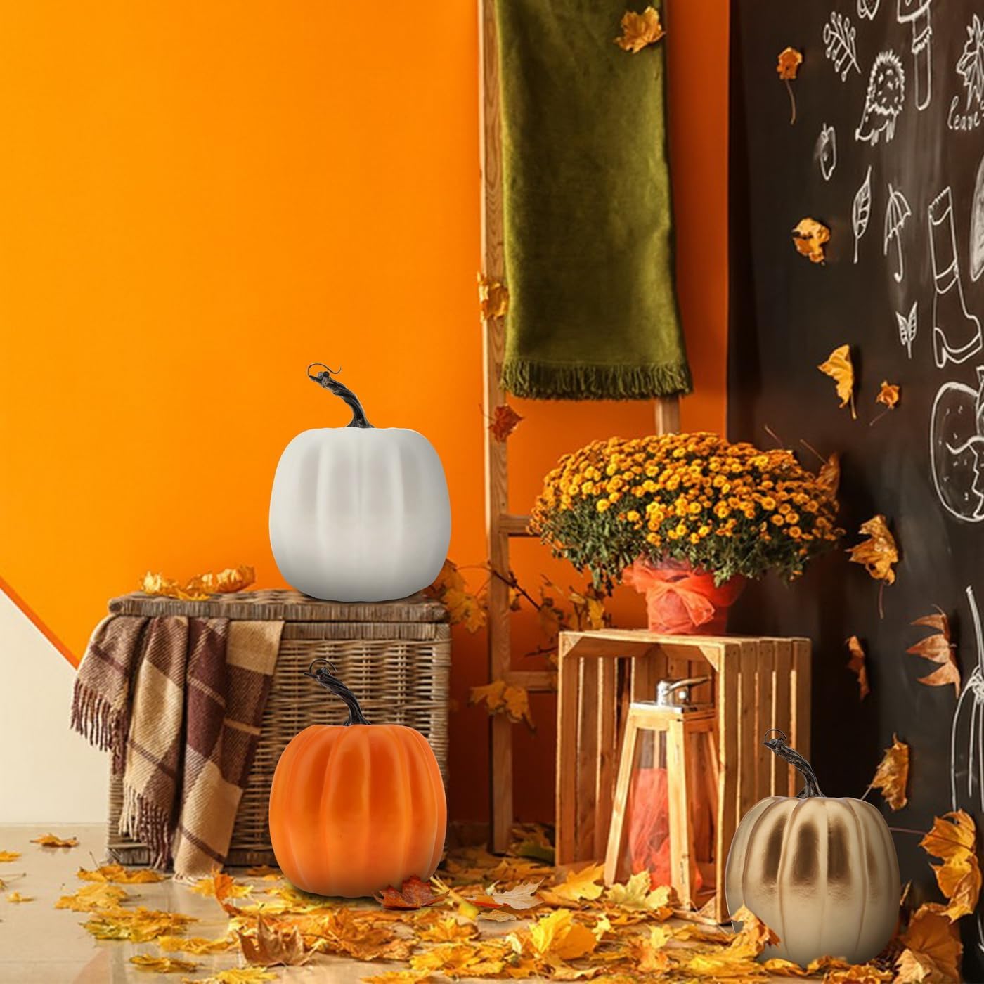 Woration 5 Inch Artificial Orange Pumpkin Decor