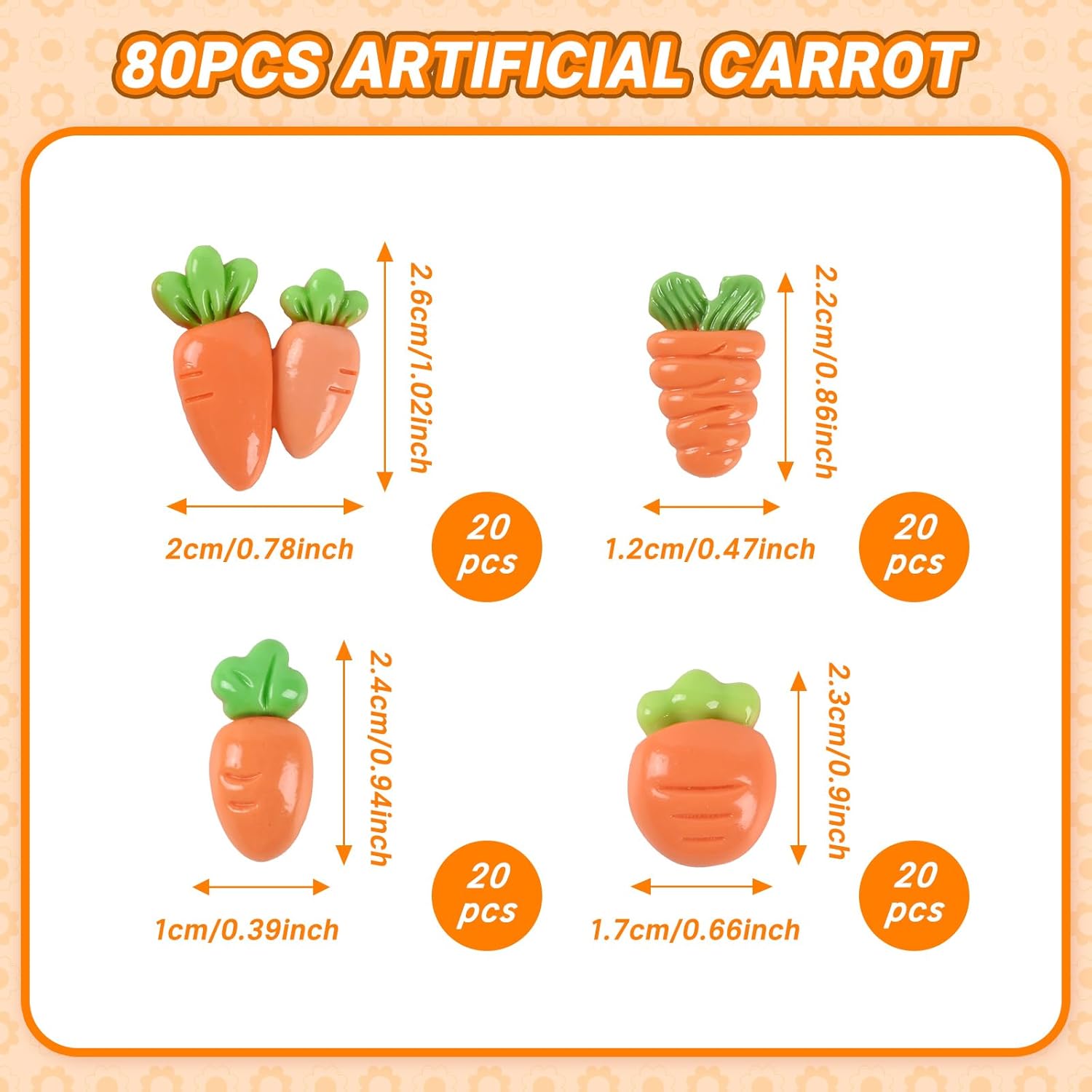 80pcs Easter Carrot Decorations Artificial Carrot Resin Flatback Vegetable Embellishments