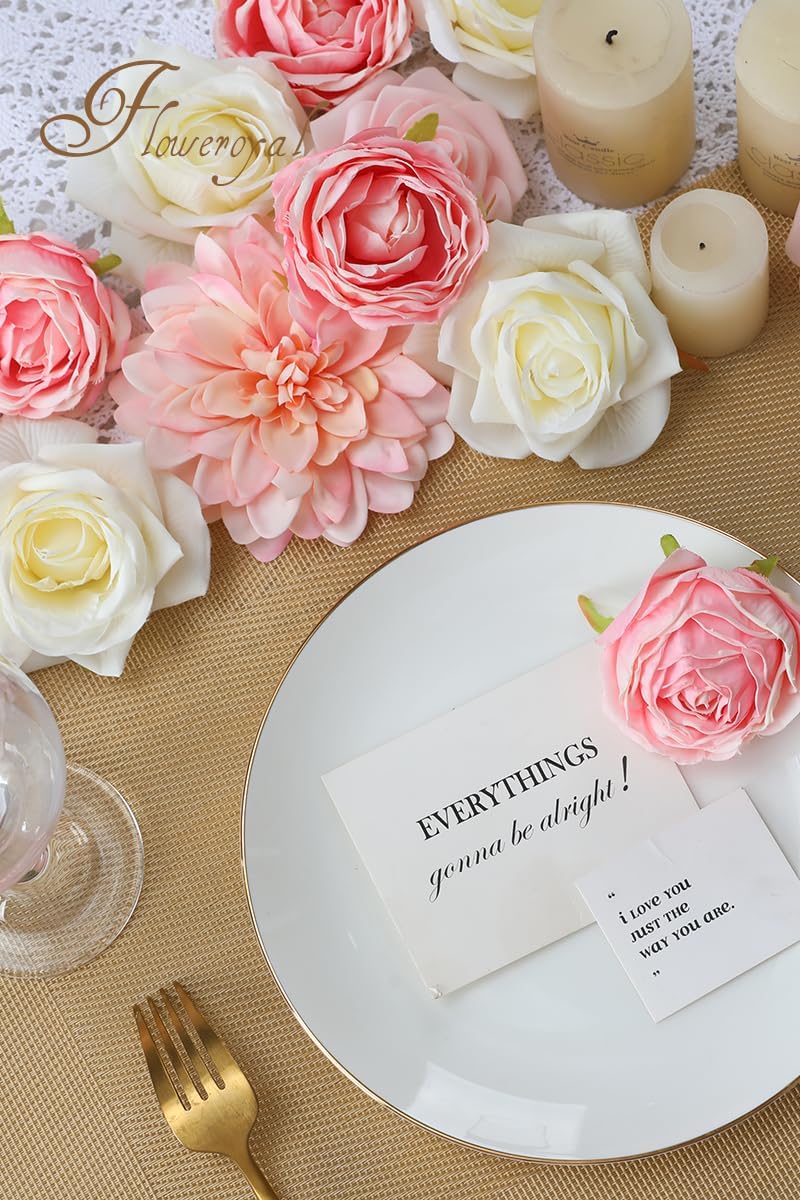 Floweroyal Artificial Flowers Rose Dahlia Set for Wedding DIY