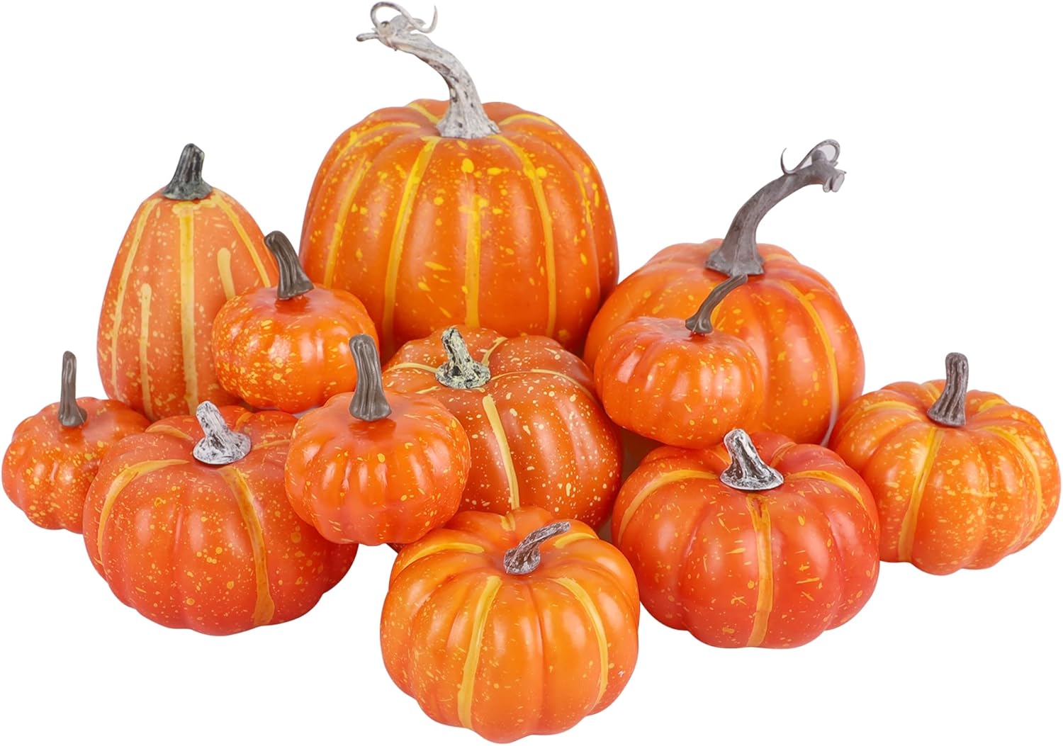 Winemana 12 Pcs Artificial Orange Pumpkins Fall Halloween Decor