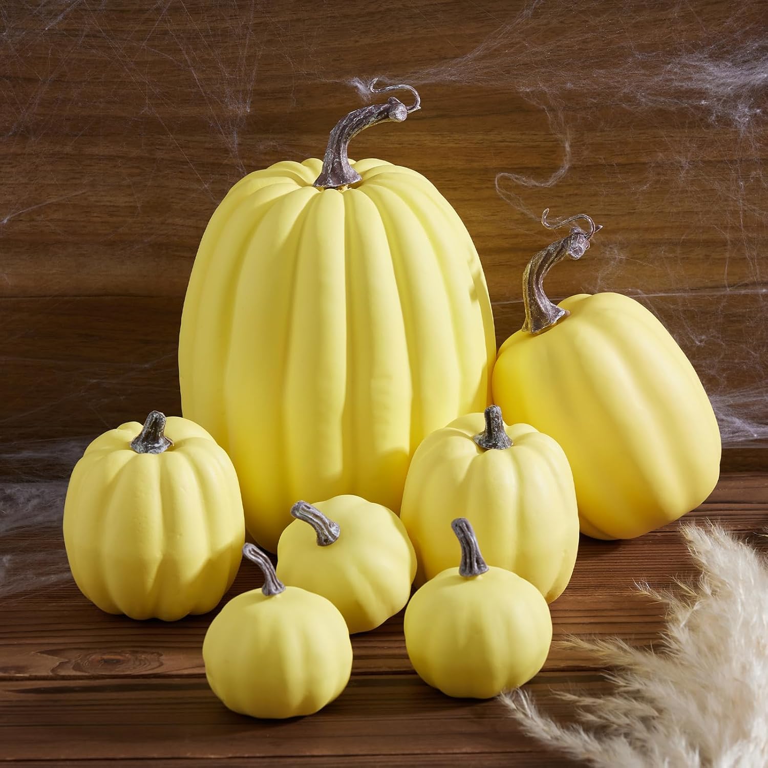 7Pcs Artificial Pumpkins Faux Foam Fall Decor Yellow