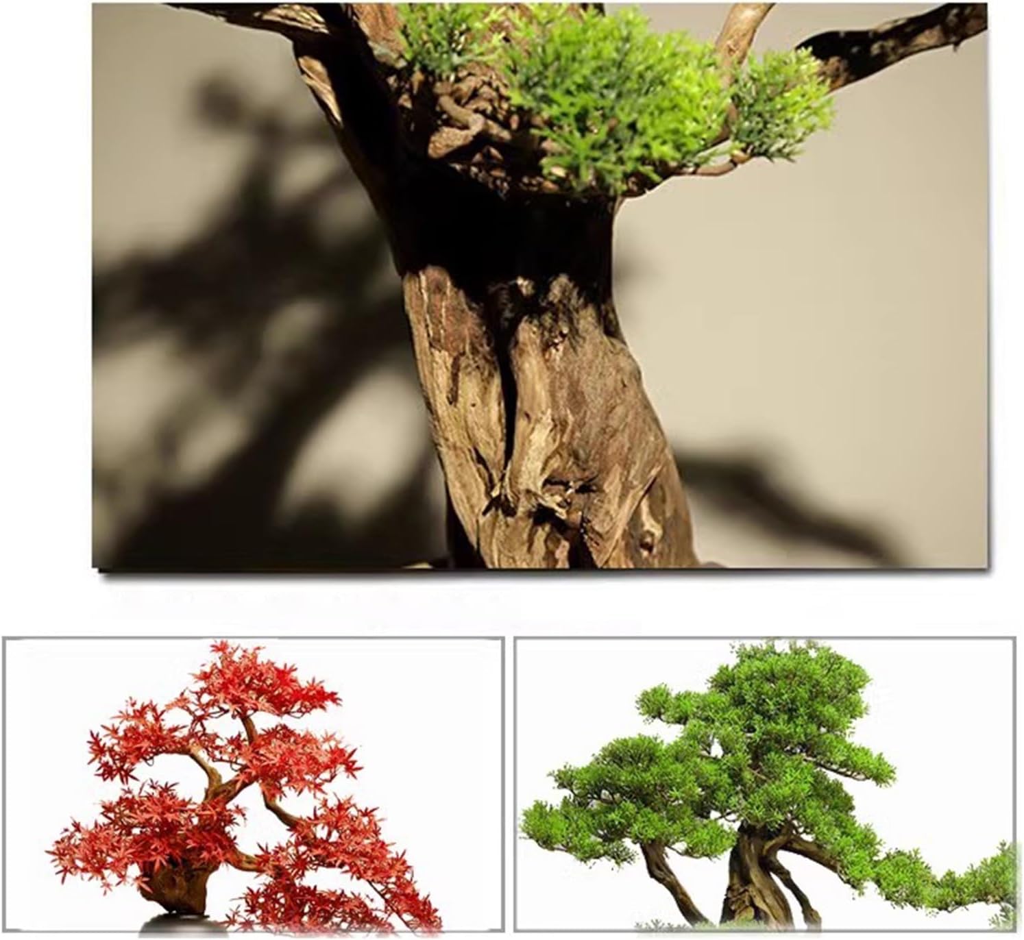 FAFACAI Artificial Bonsai Tree with Pine and Maple Leaves Gold Gray