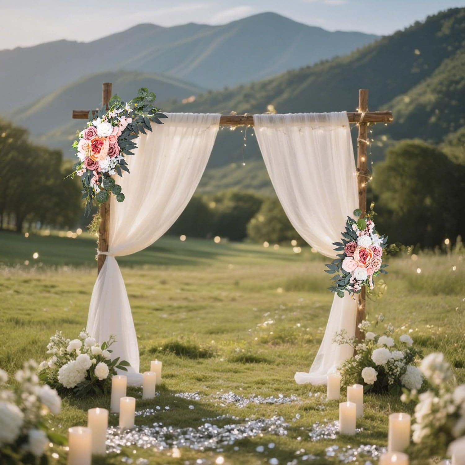 2 Pack Artificial Wedding Arch Flowers Pink White
