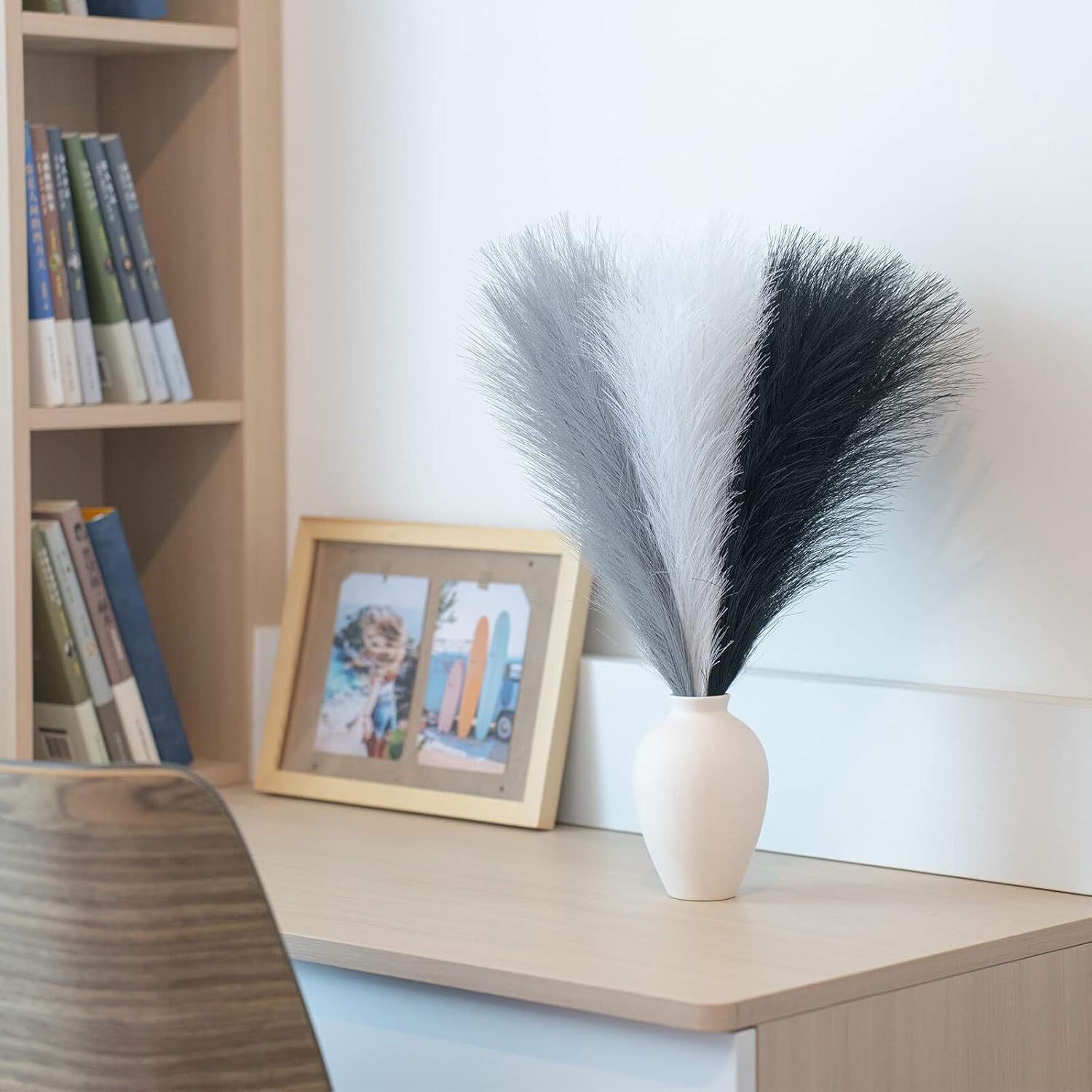 Moiitee 6 Pcs Pampas Grass Decor Black White Grey