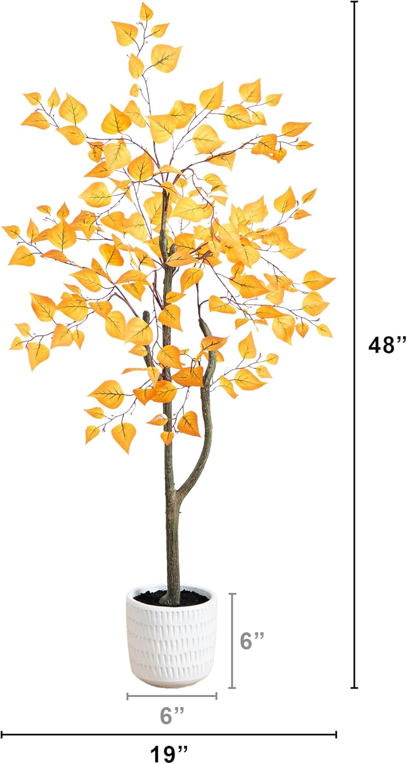 Nearly Natural 4ft Autumn Birch Artificial Tree with White Planter