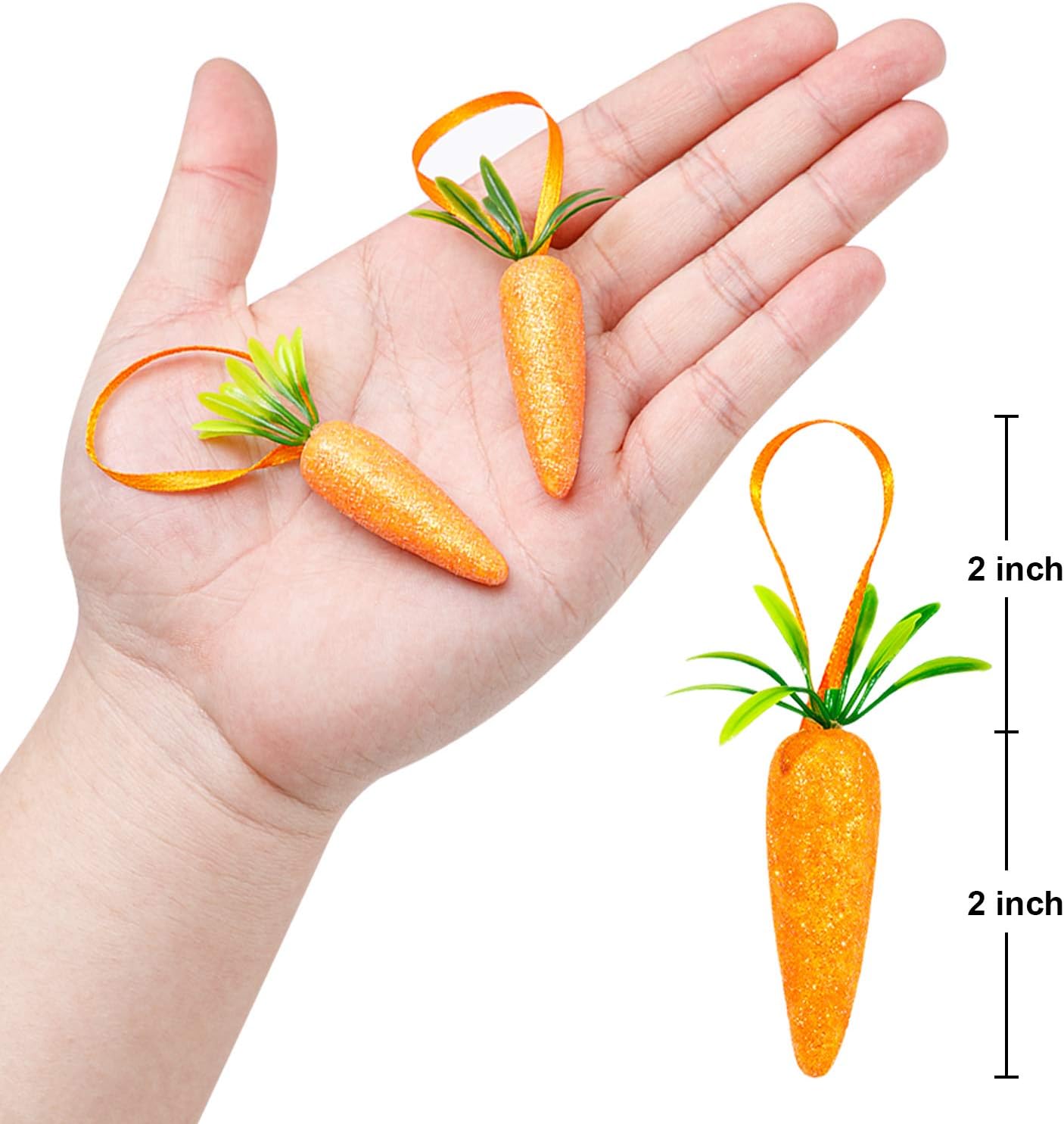 Easter Carrot Hanging Ornaments 12Pcs Glitter Artificial Carrots