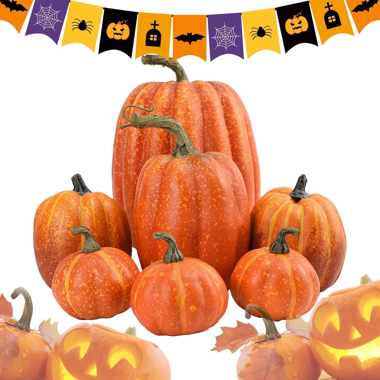 7 Artificial Foam Pumpkins for Halloween Decor