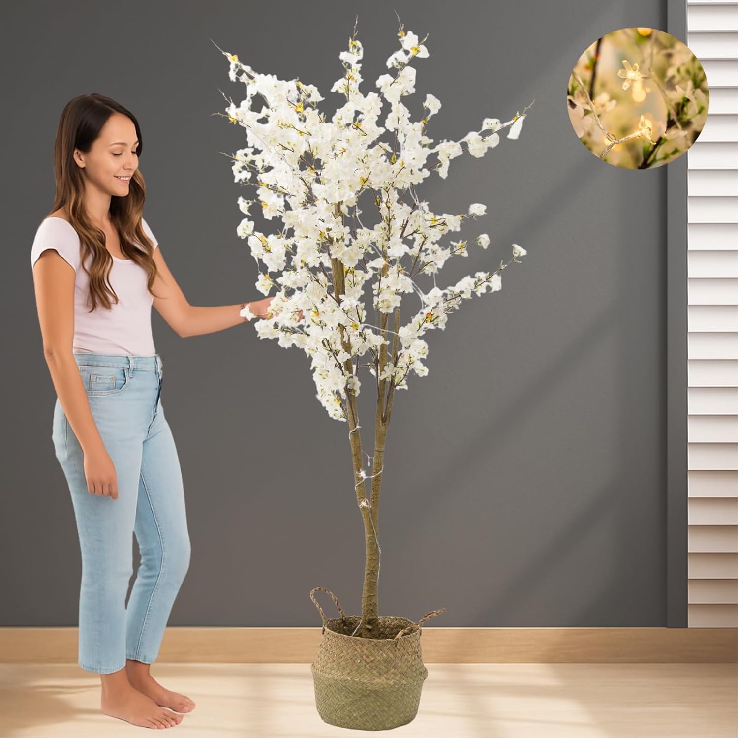 6ft Light Up Cherry Blossom Tree with Plant Basket