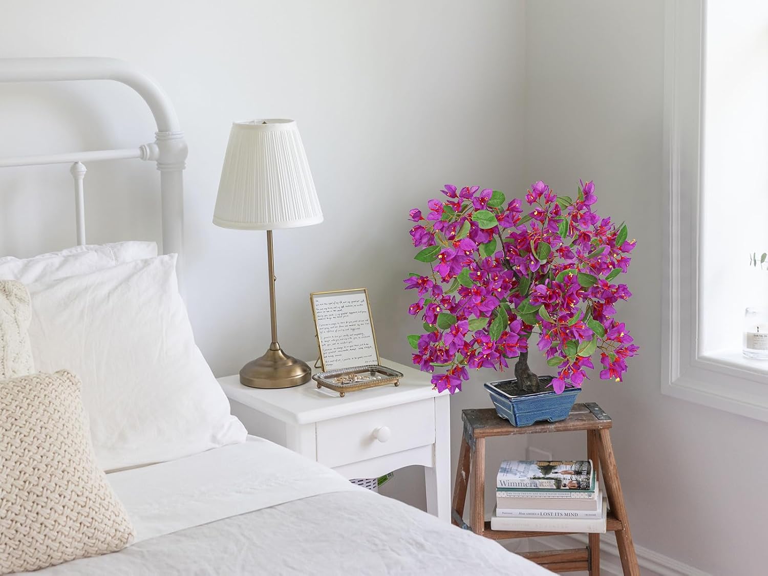 Briful Artificial Bougainvillea Tree in Blue Pot