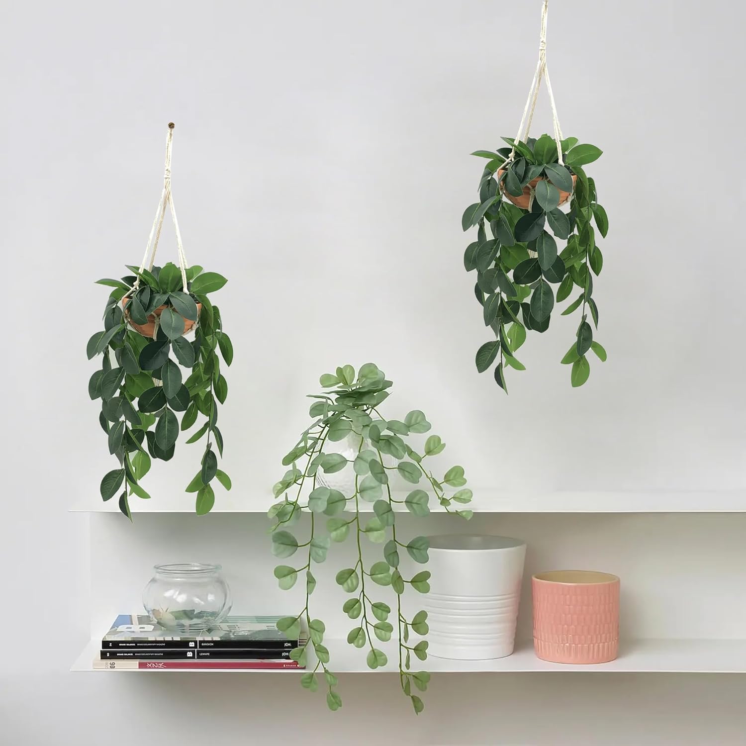 Hisow Artificial Hanging Plants with Clay Pot and Hook