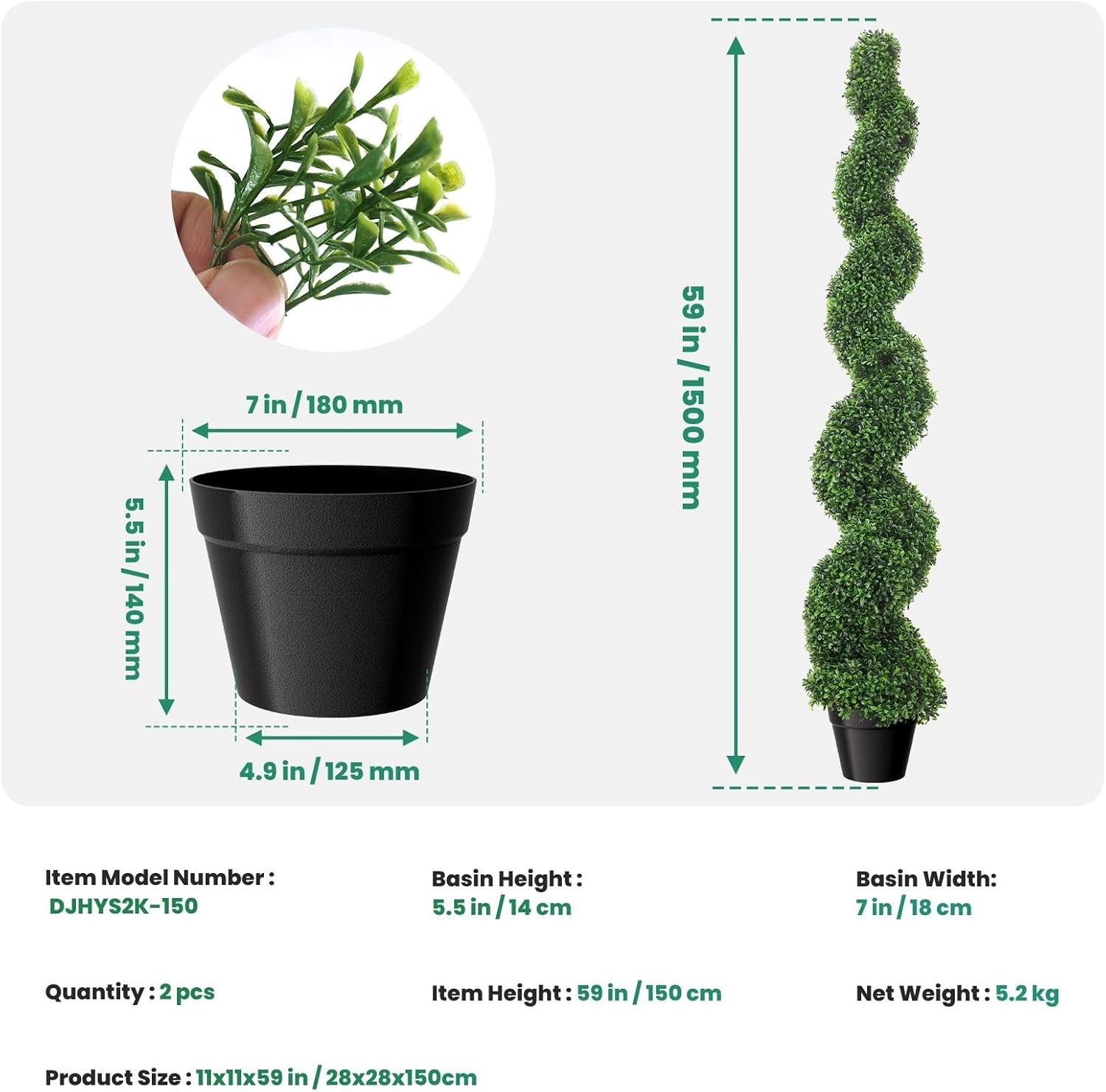 5 Ft Artificial Boxwood Spiral Topiary Tree
