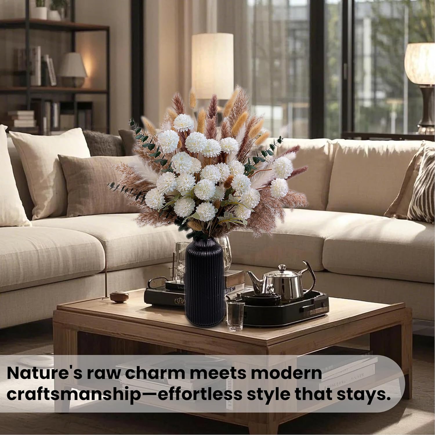 RoseTalk High-End Artificial Flower Bouquet with Dried Pampas Grass