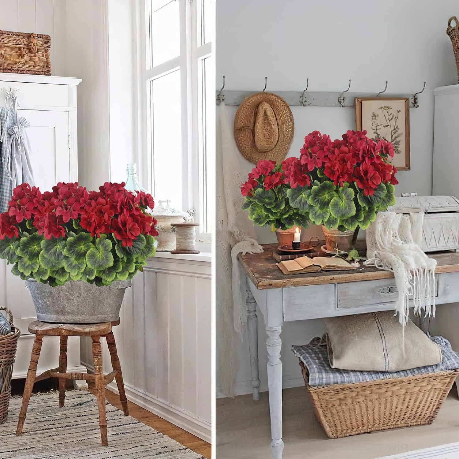 2 Pcs Artificial Geraniums for Outdoor Decor