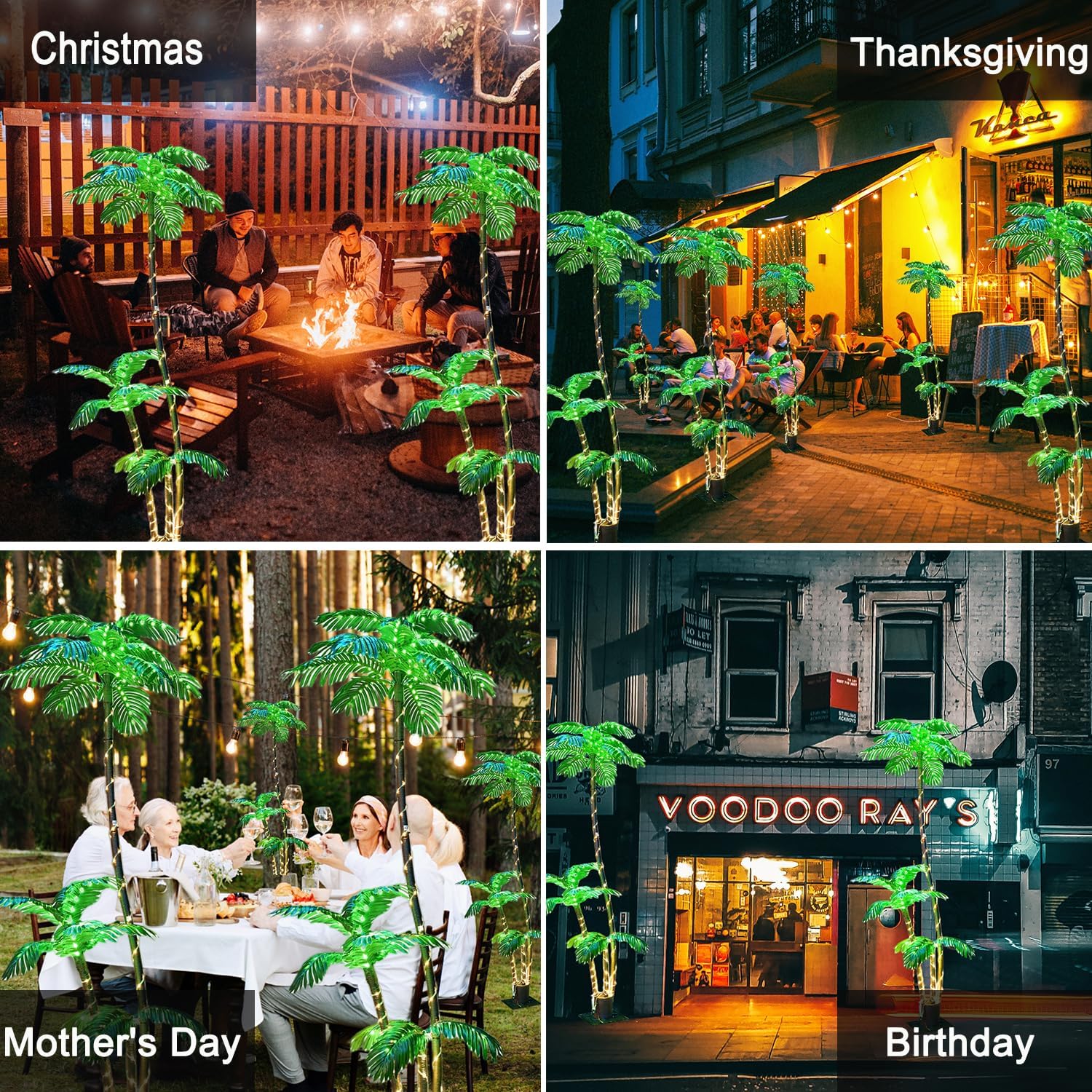 7FT Lighted Artificial Palm Tree with 3 Trunks and 260 LED Lights