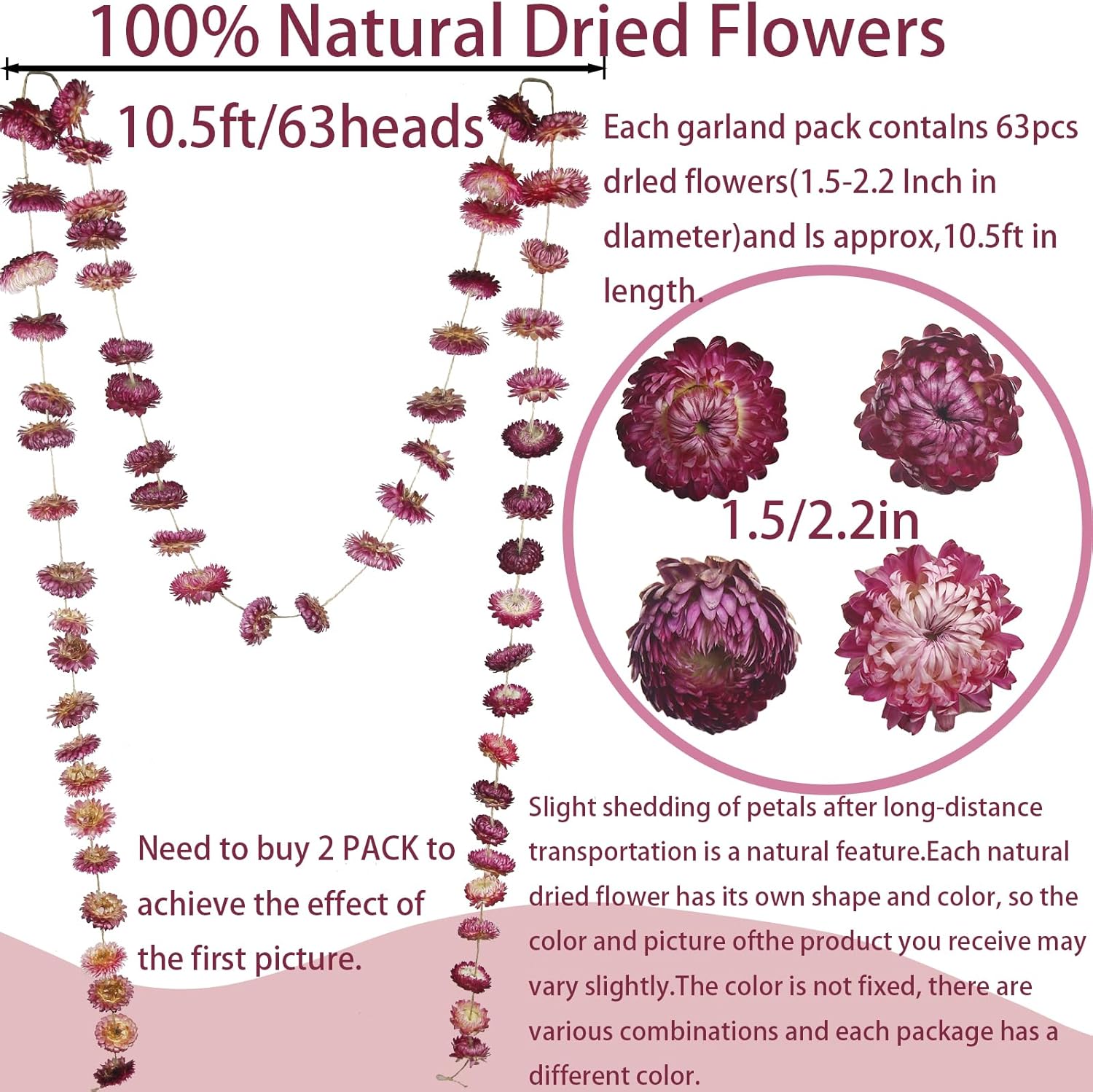 Dried Flower Garland 105ft 63 Pcs Real Daisy Sunflower Decor