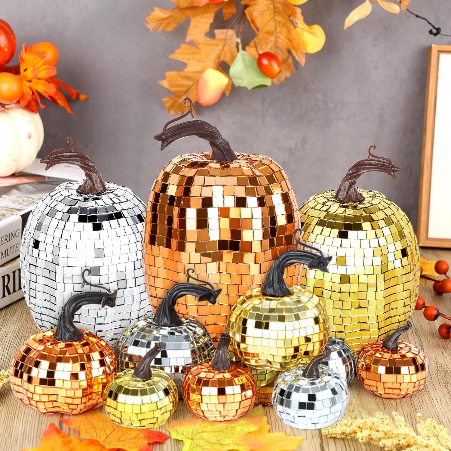 12 Pcs Artificial Disco Glitter Pumpkins Decor