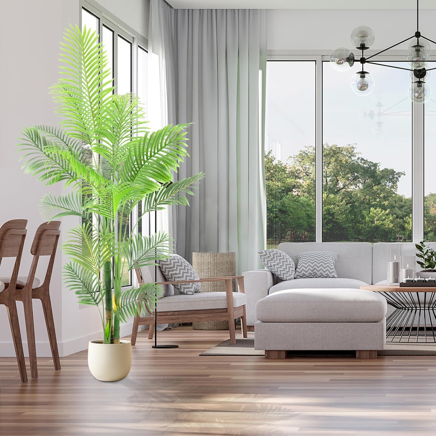 Lush Artificial Palm Tree 7FT with White Planter and Free Moss