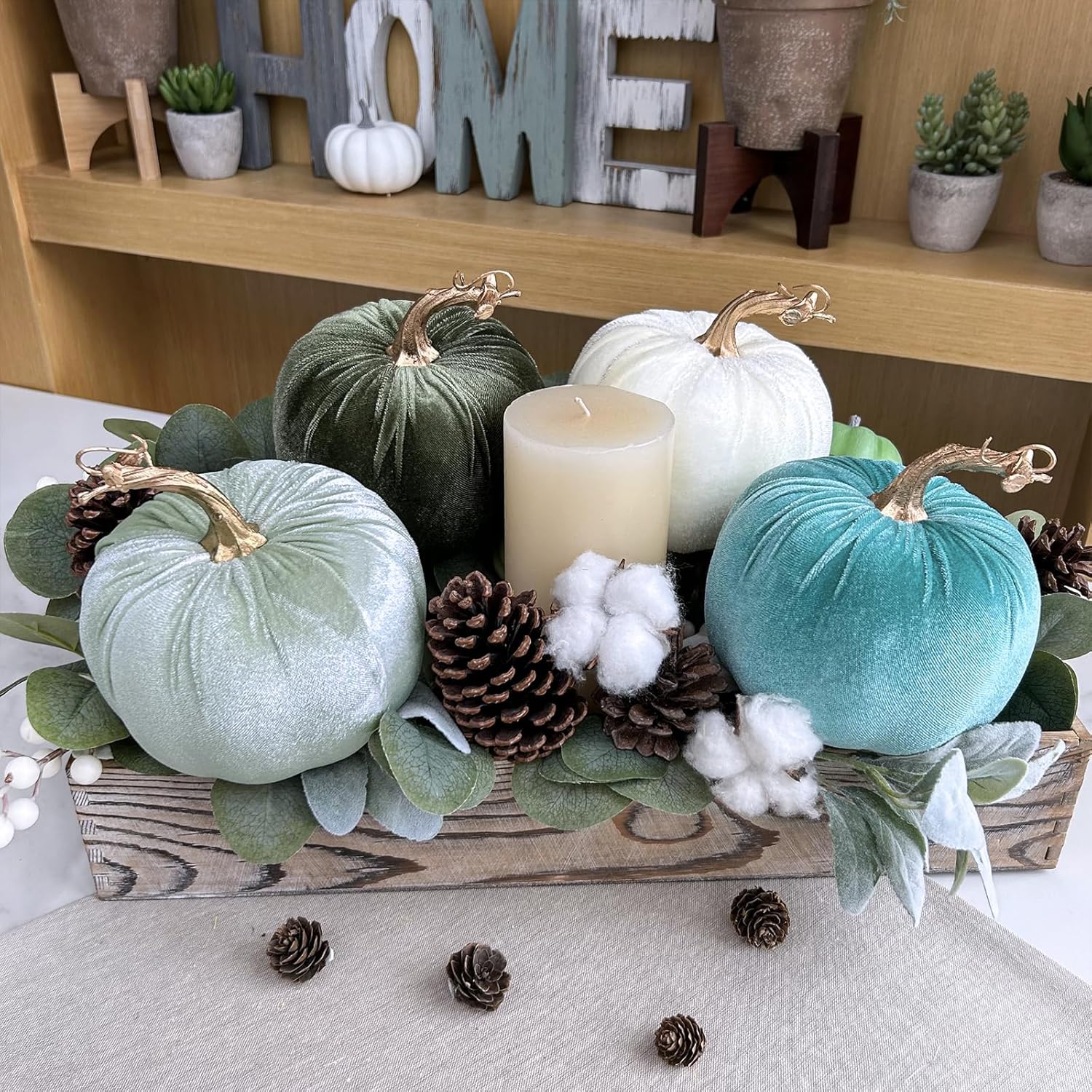 Winlyn 4 Pcs Assorted Velvet Pumpkins Decor