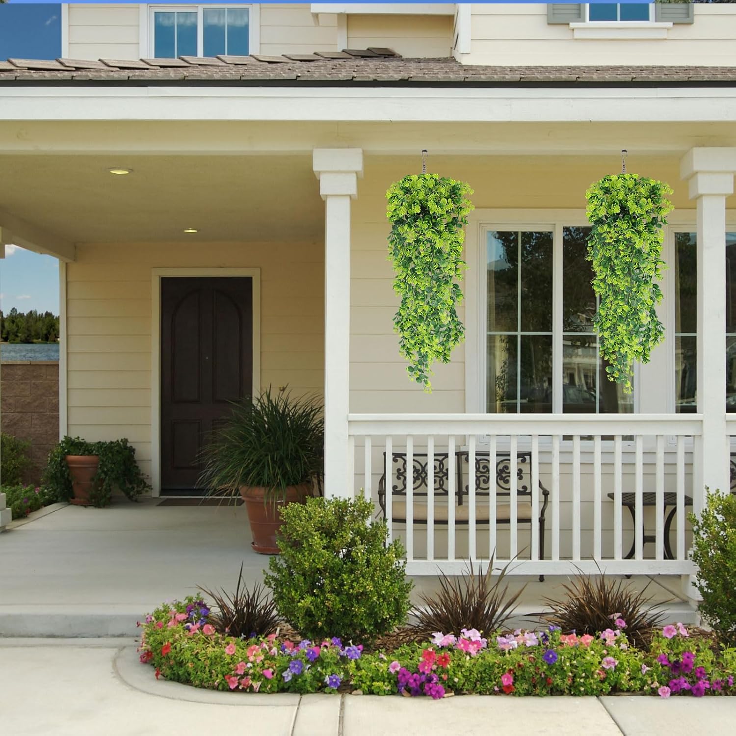 Fake Hanging Plants 2pcs Artificial Boxwood Vines Greenery Wall Decor