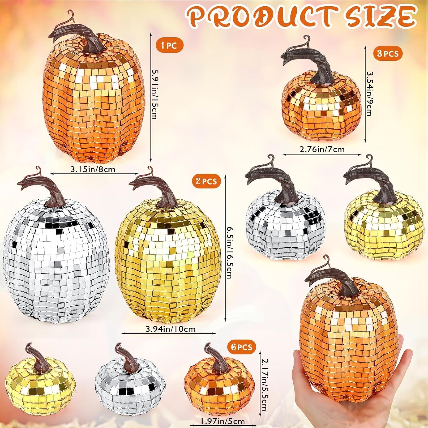 12 Pcs Artificial Disco Glitter Pumpkins Decor