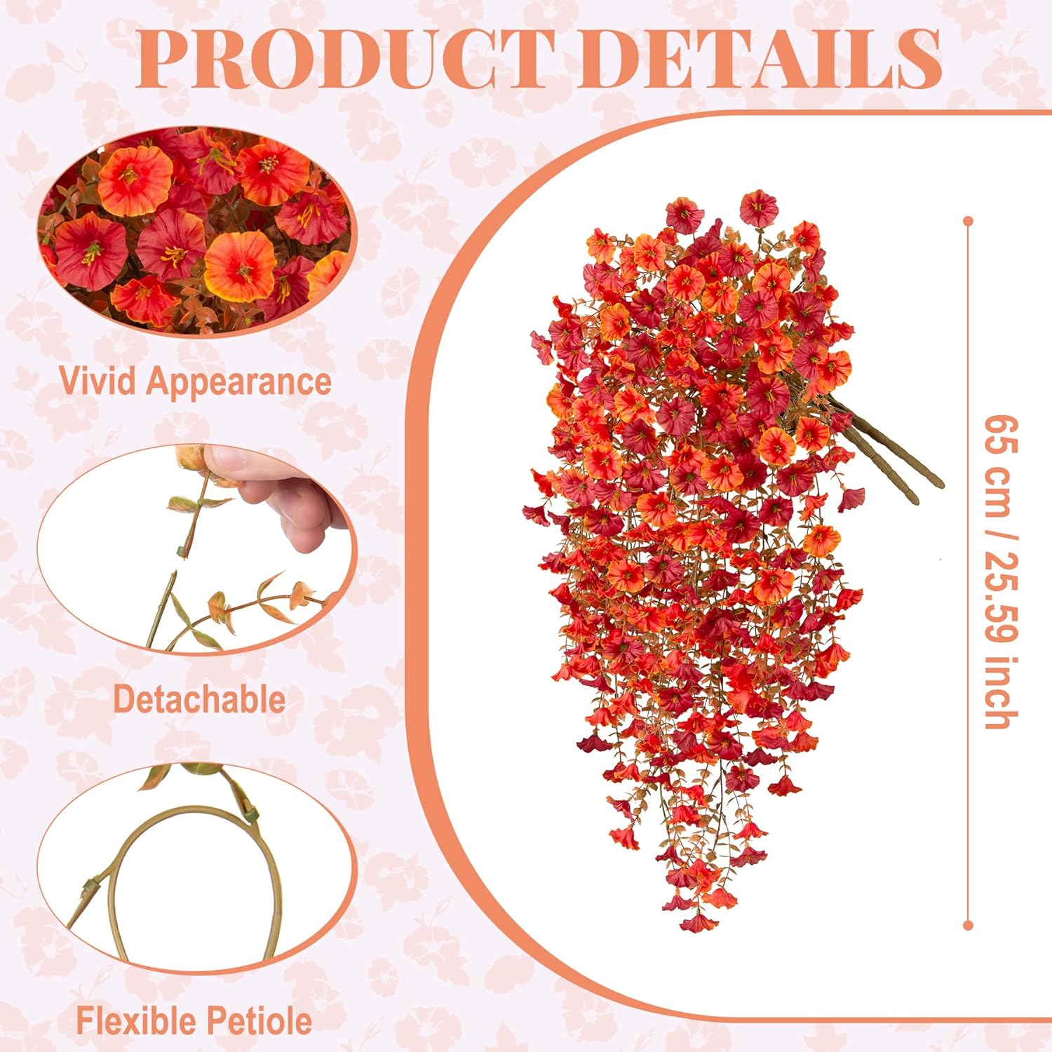Artificial Fall Hanging Flowers 2pcs Orange Red