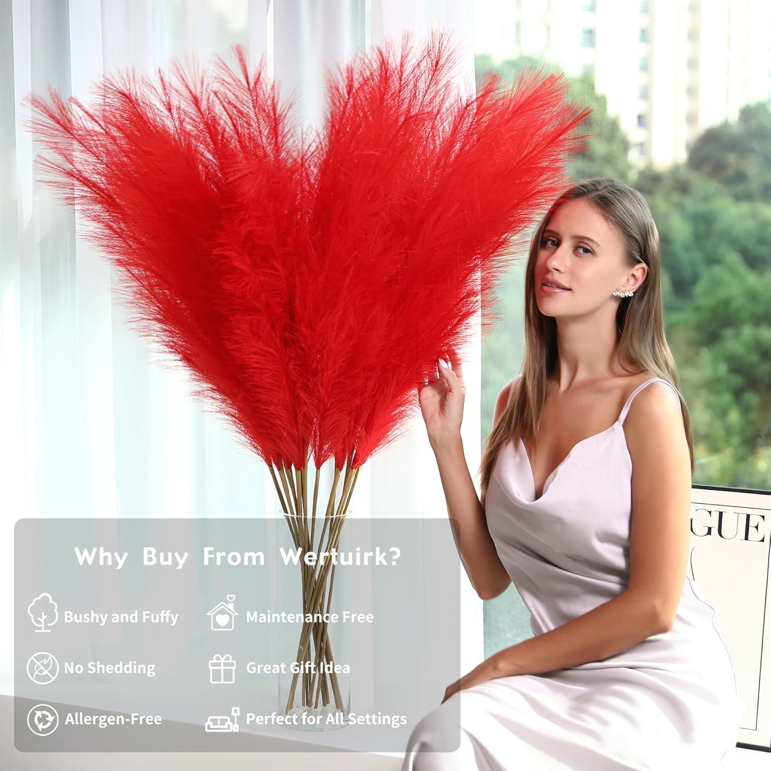 Red Pampas Grass Decor - 45 Inch Set of 8