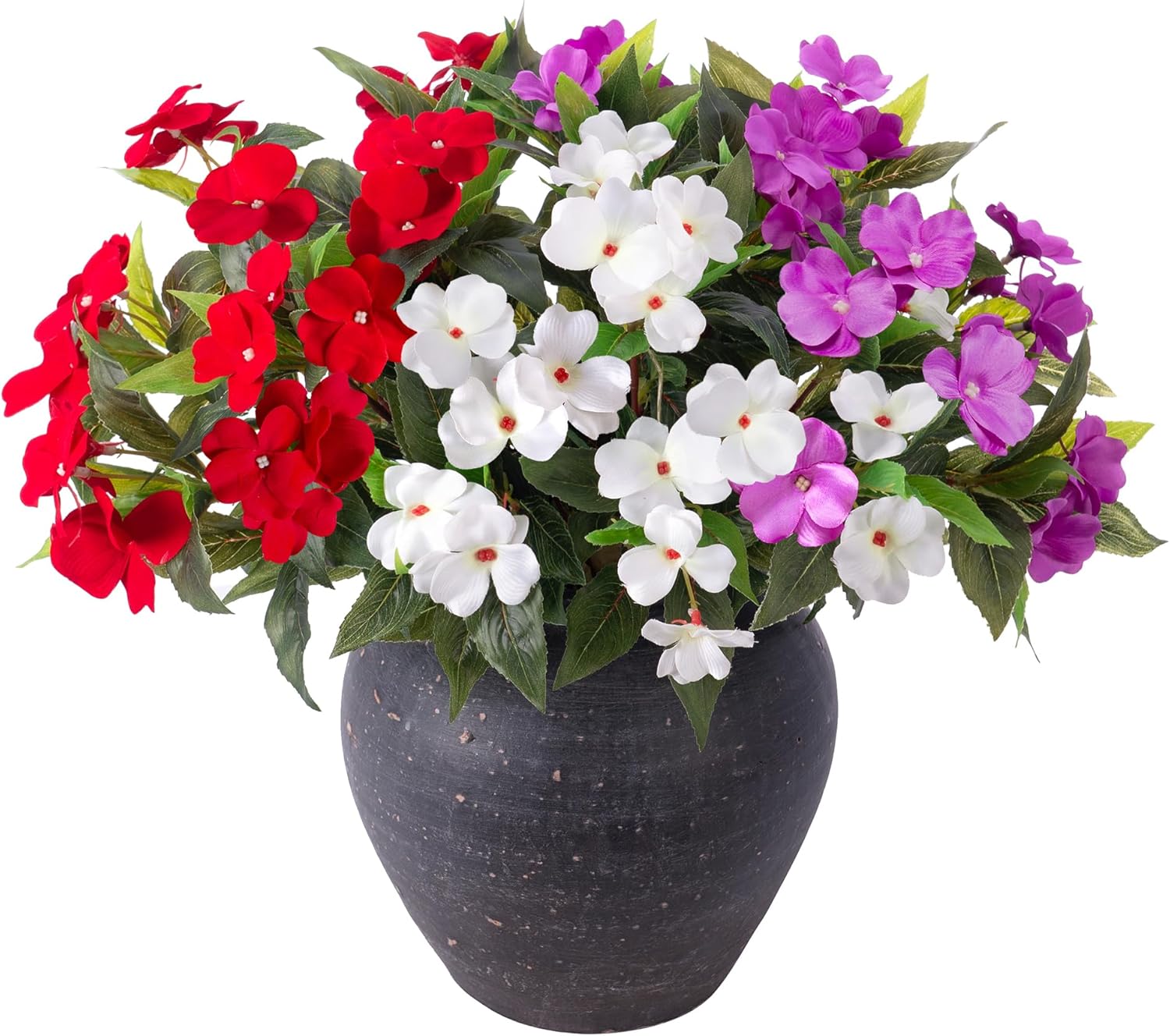 HyeFlora Artificial Impatiens Flowers 3PCS Outdoor Decor