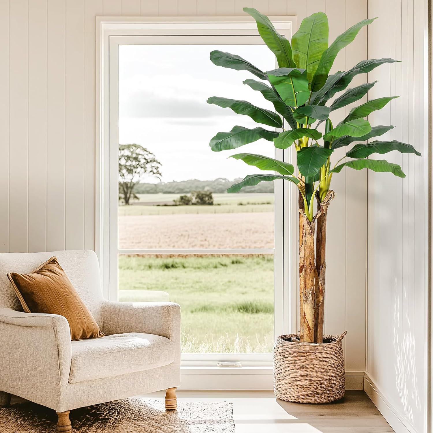 GarveeHome Artificial Banana Tree 7FT with Grey Planter