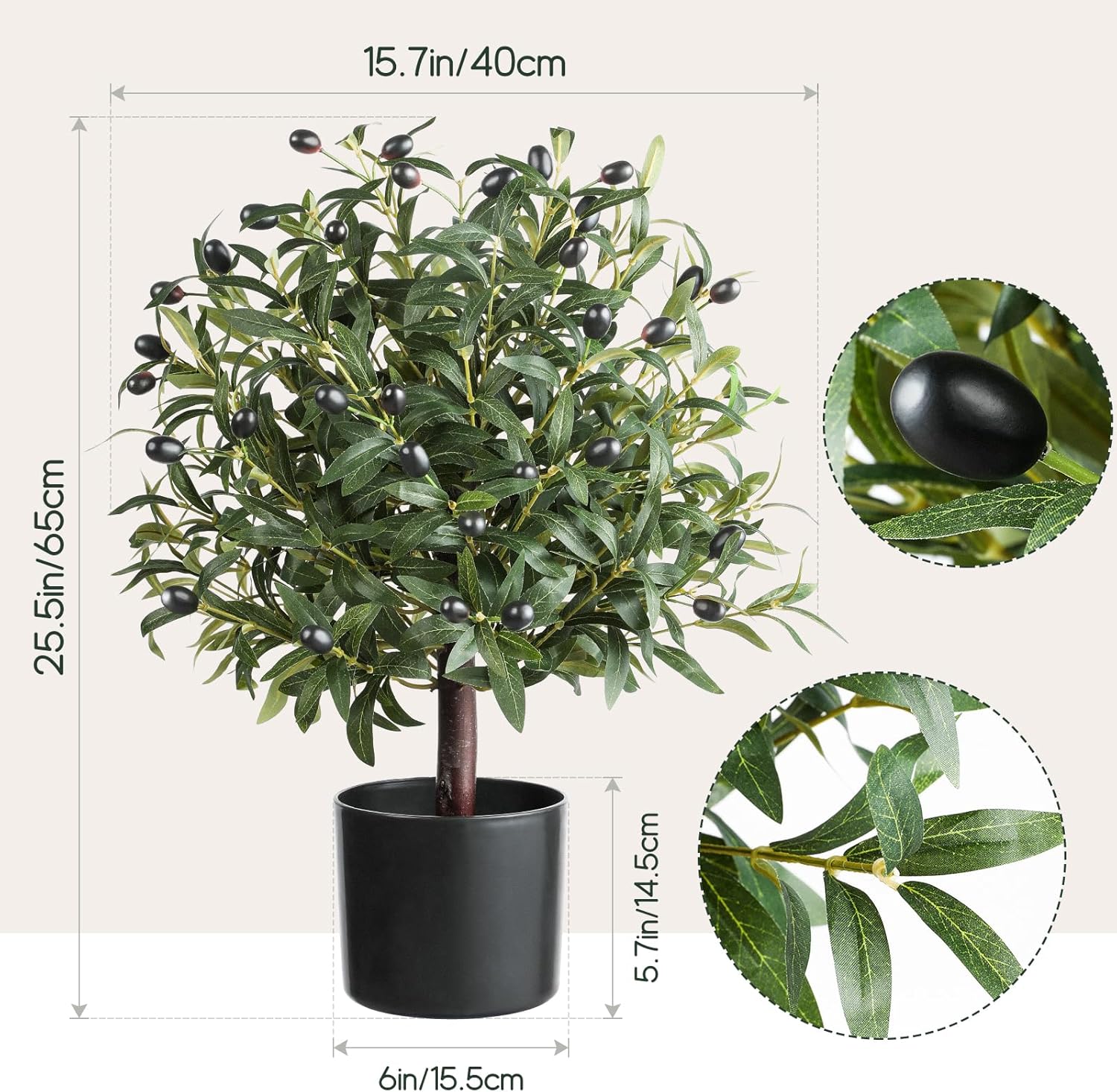 LUWENER 25 Artificial Olive Topiary Ball Set of 2